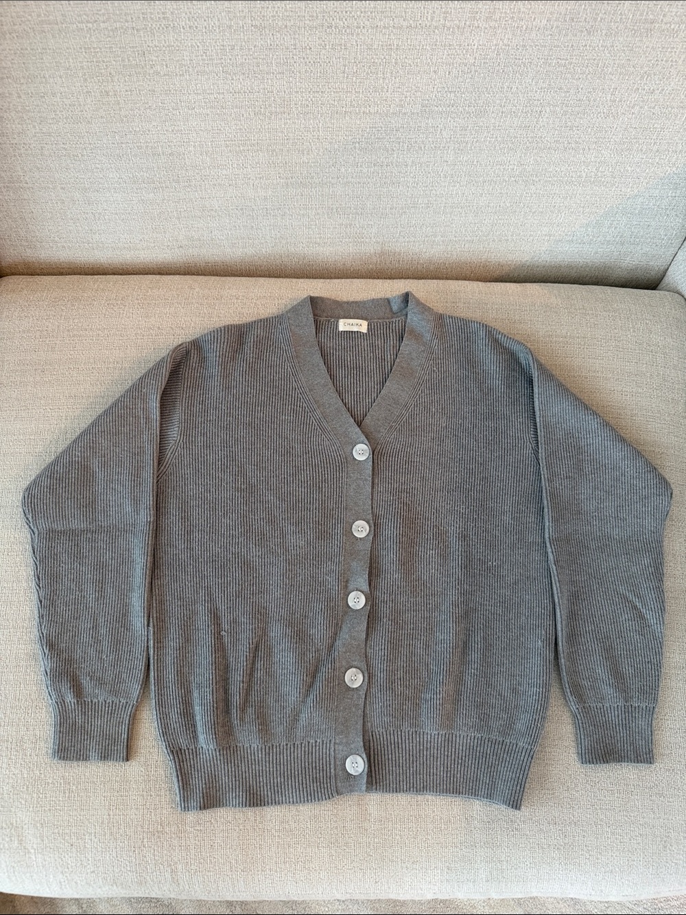 Classic V-Neck Button Cardigan - Gray